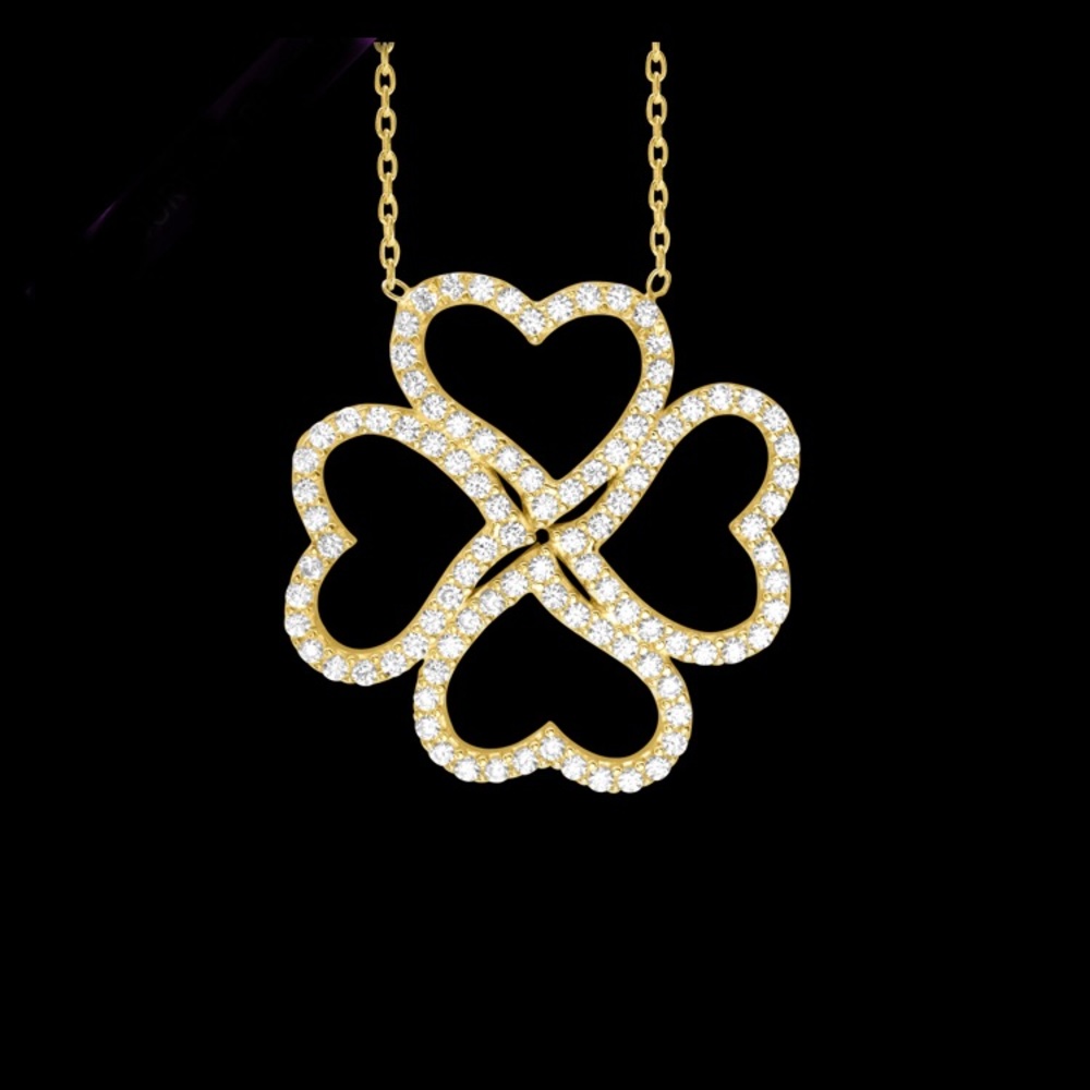 Irish 18K Gold Plate 4 Leaf Clover Necklace w CZs